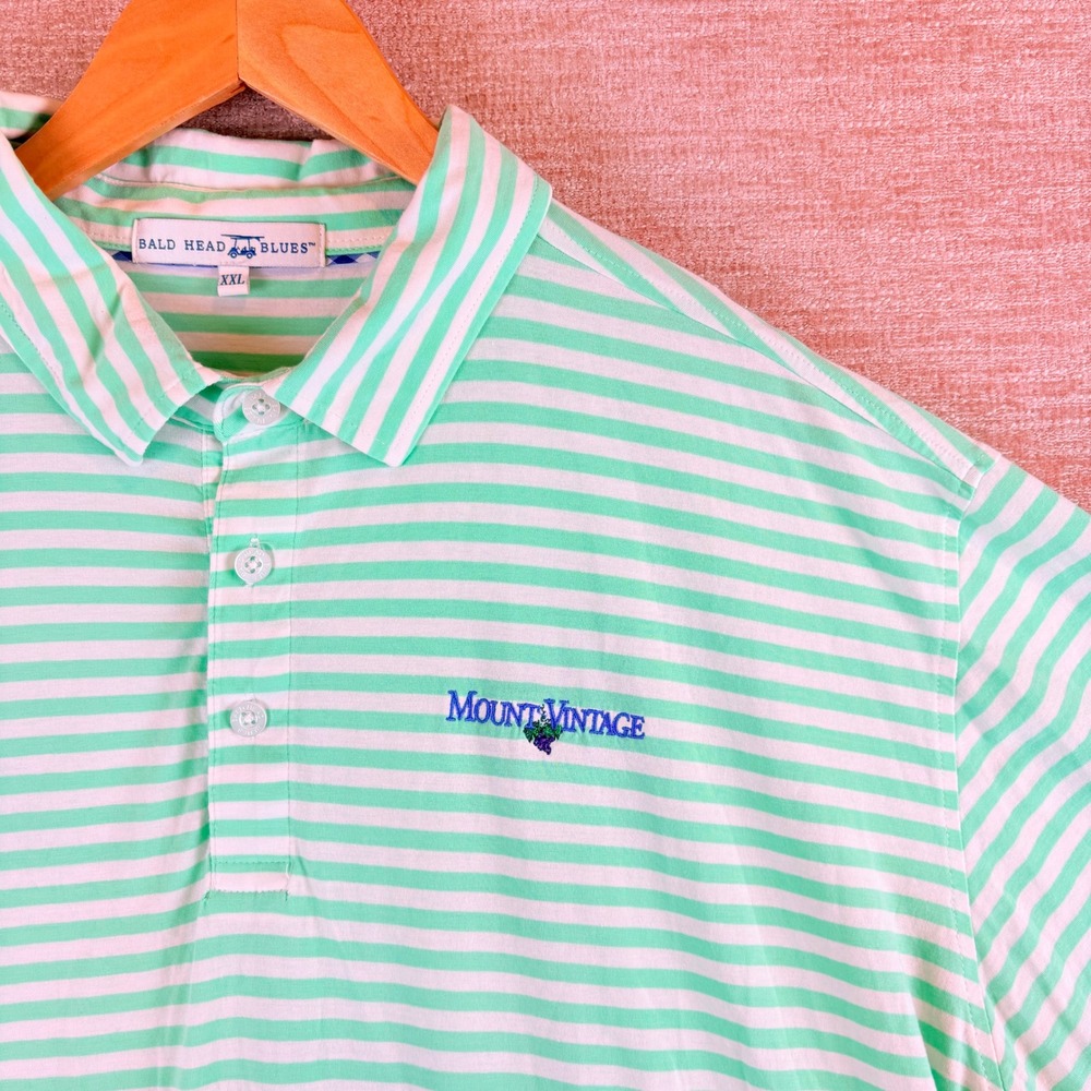 Bald Head Blues Mount Vintage (SC) Golf Polo Shirt Men XXL Green Striped Preppy